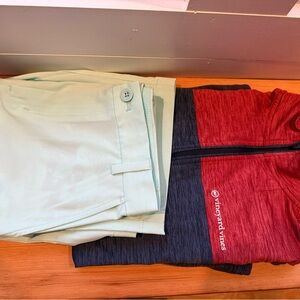 Like new Vineyard Vines Red and Navy long sleeve polo with Light Green shorts